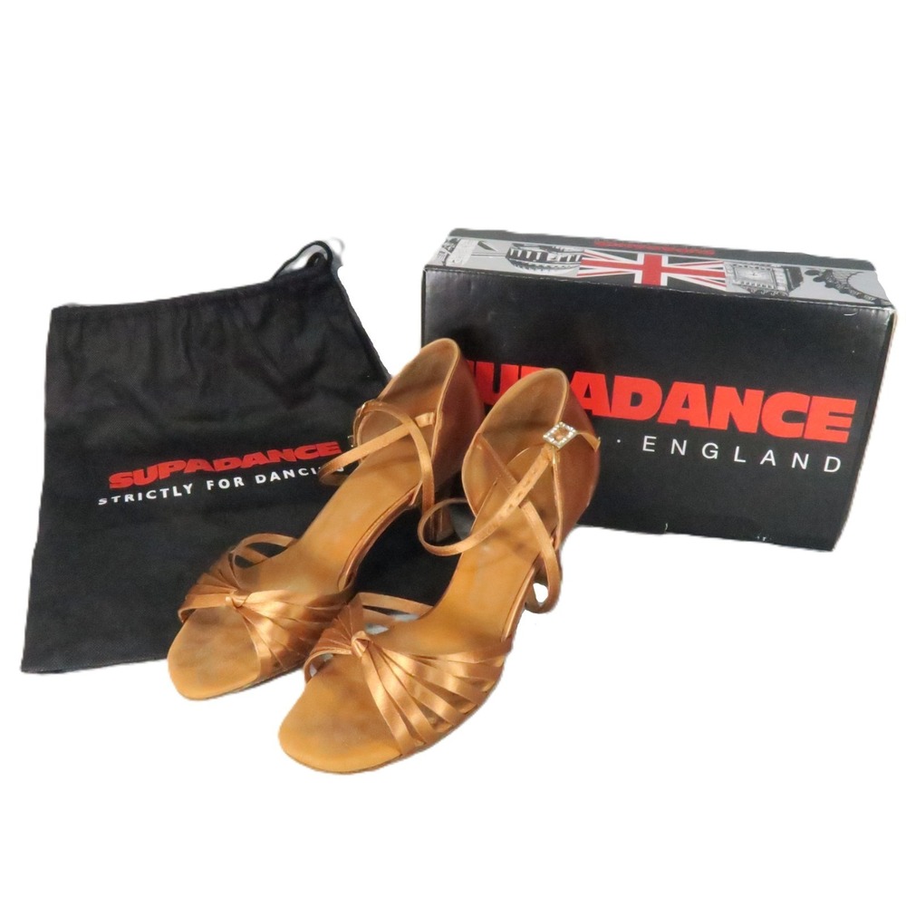 Supadance 1066 Latin Ballroom Dance Shoes‎ 6.5W Dark Tan Satin 2.5" Flare Heels